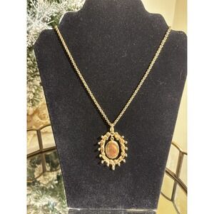 Vintage Monet Gold Tone Ornate Oval Locket Pendant Necklace Victorian Scroll